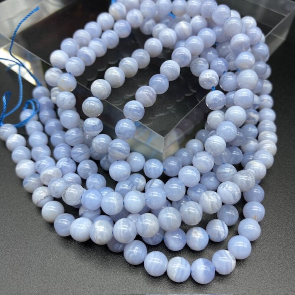 6mm Blue Lace Agate Genuine Semi Precious Natural Gemstone Bead Strand